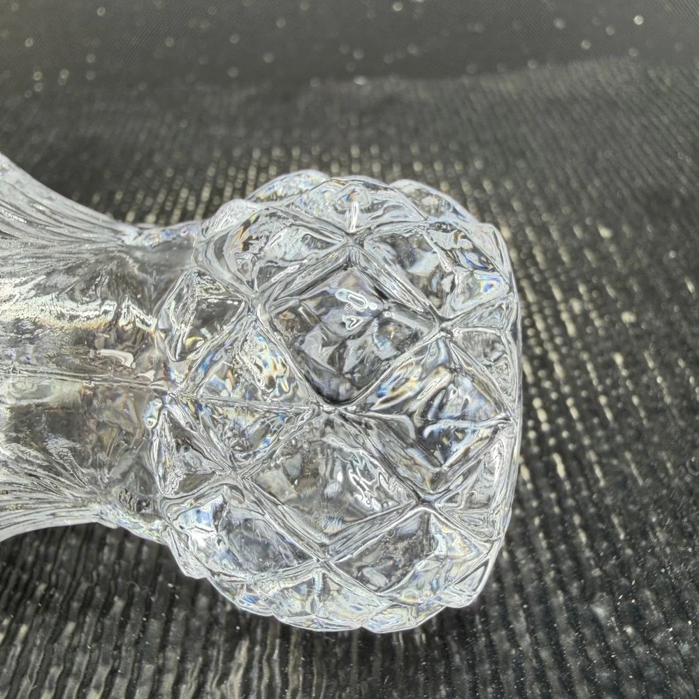 Bohemian Czech Crystal Toothpick Holders Set 2 Clear Diamond Cut Pineapple 2.5in
